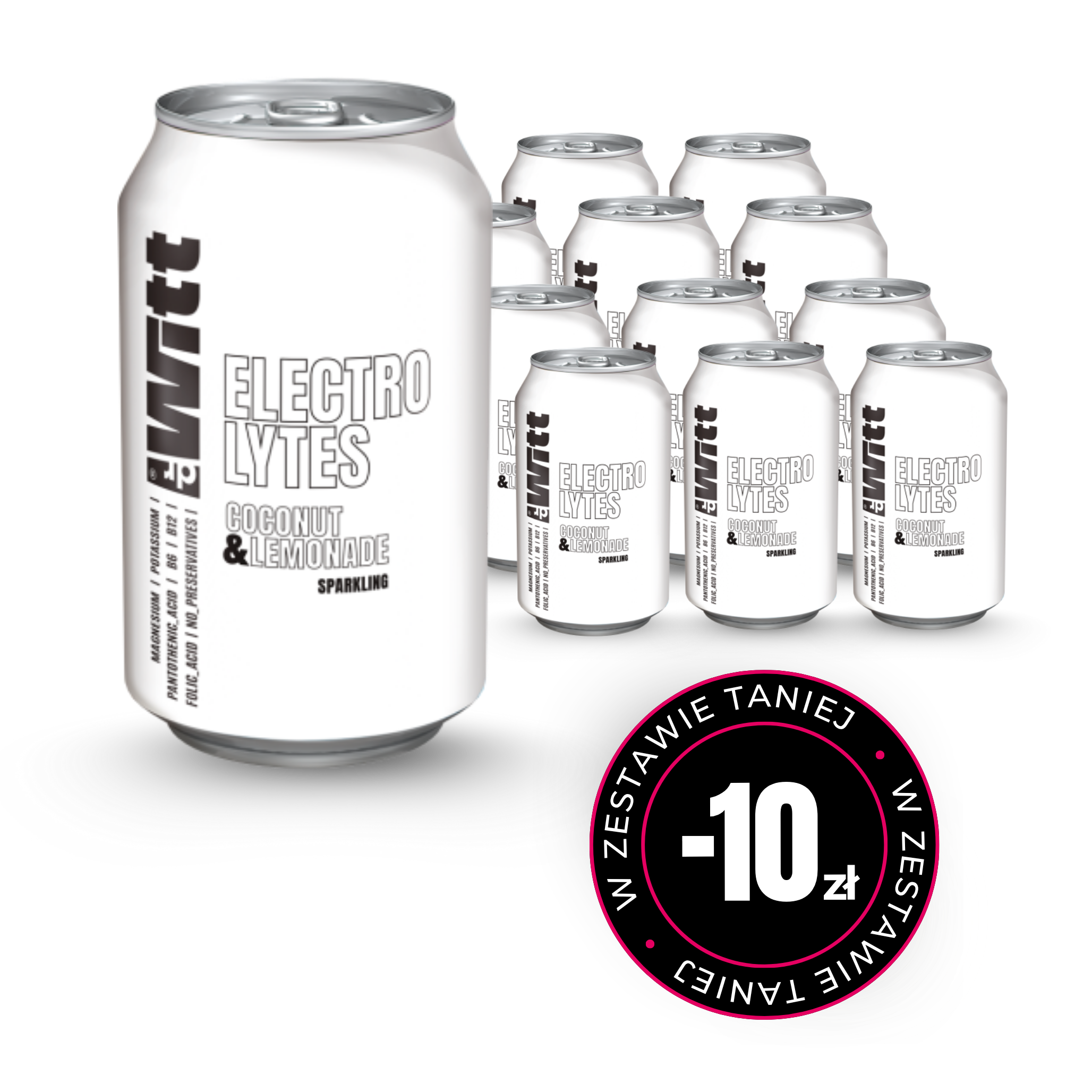 WITT Elektrolity napój gazowany z witaminami o smaku Cytryna-Kokos 330ml x12