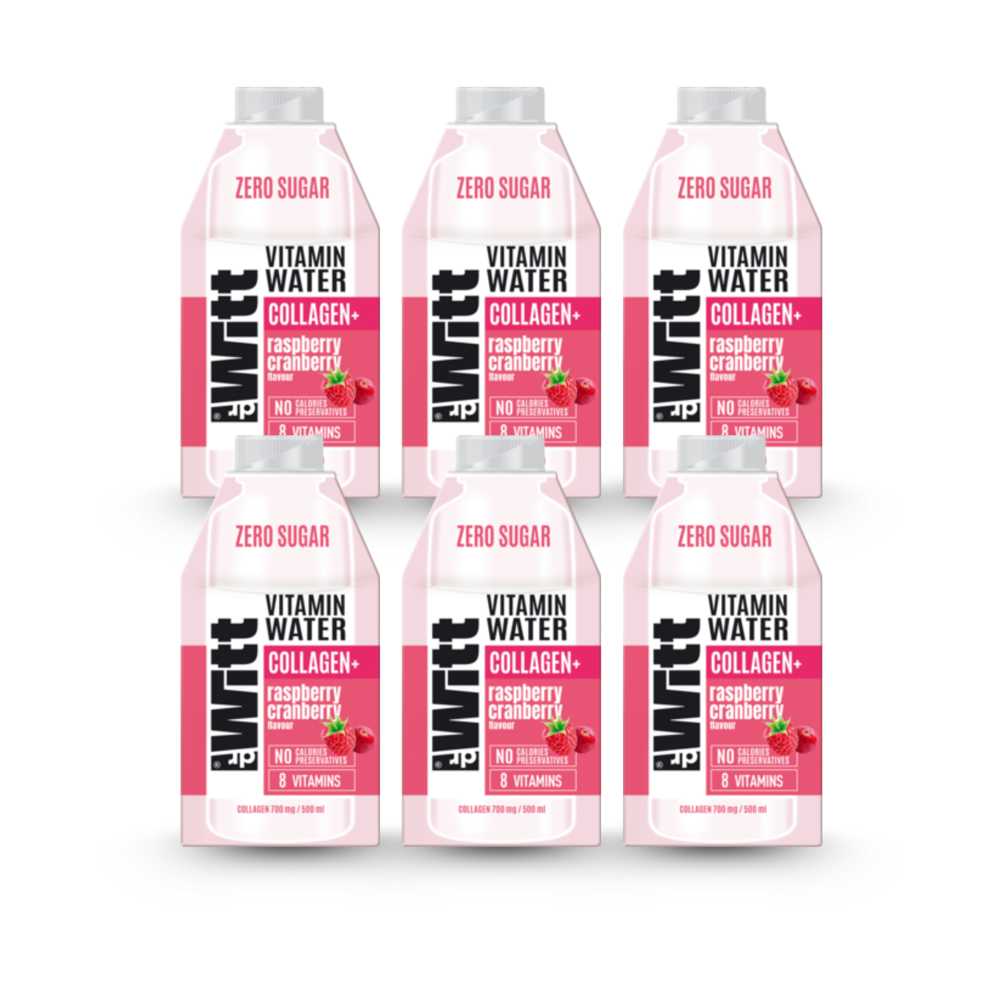 Witt Woda Witaminowa o smaku malina-żurawina + Kolagen 500ml x6