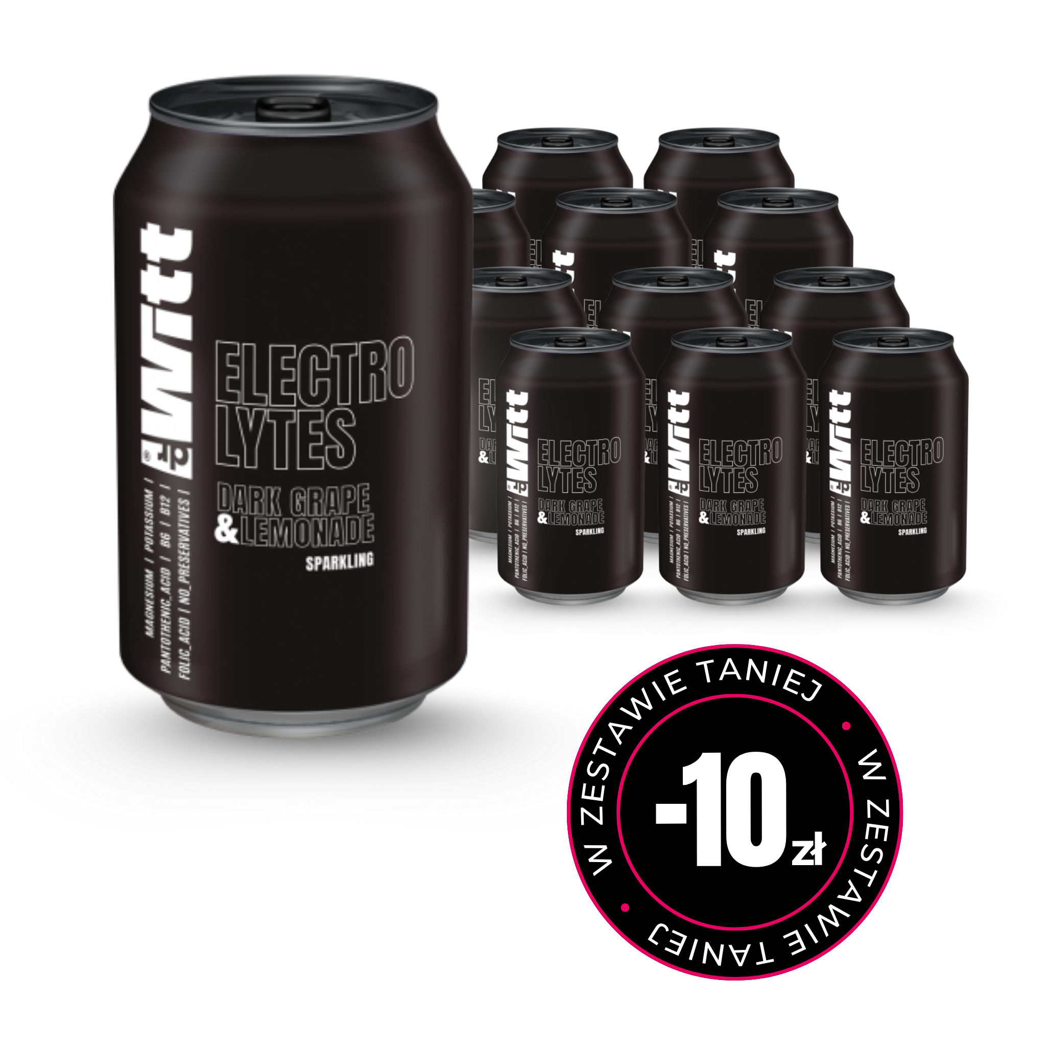 WITT Elektrolity napój gazowany z witaminami Winogrono-Cytryna 330ml x12