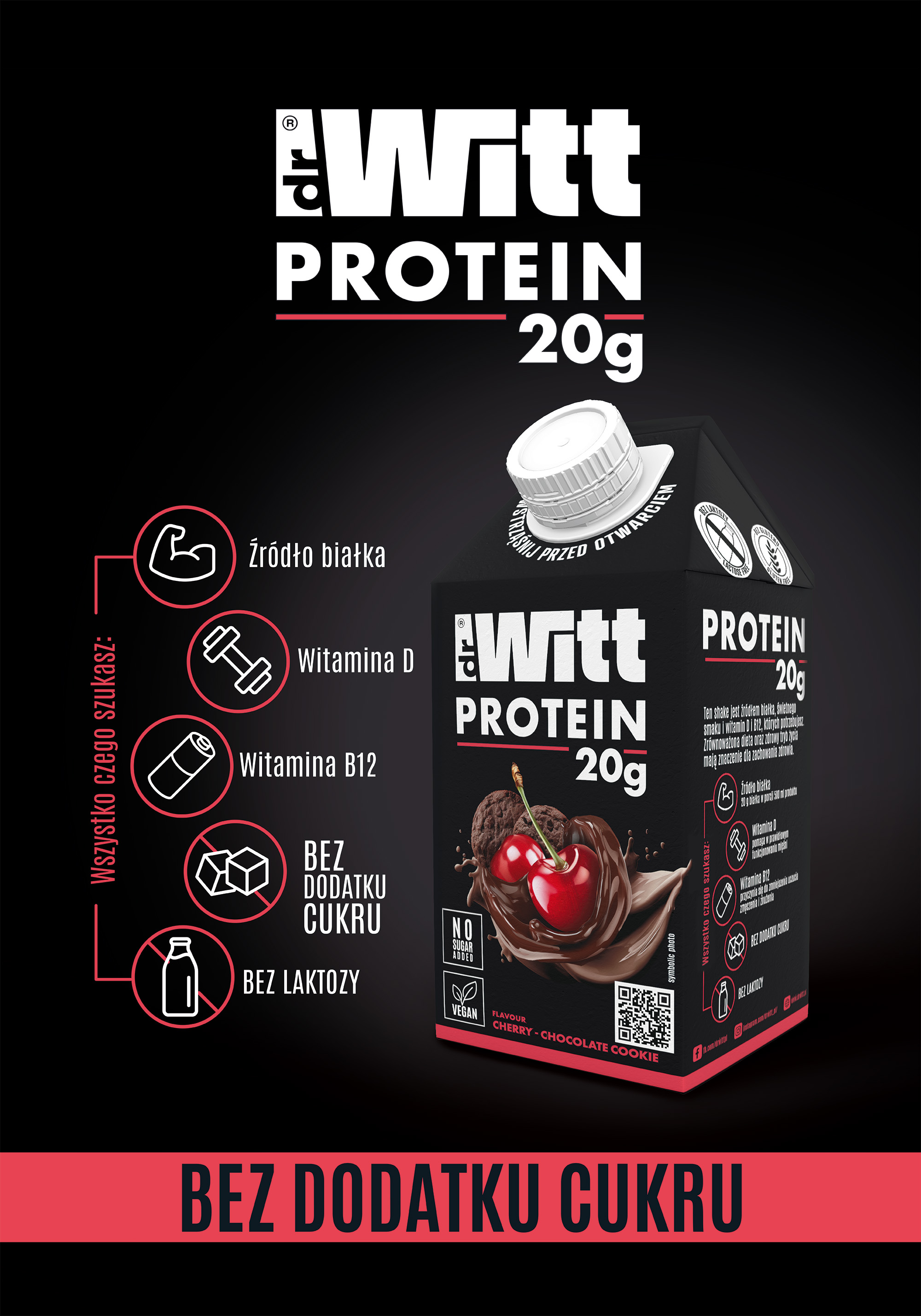 Witt Protein Shake o smaku wiśnia-ciastko 500ml